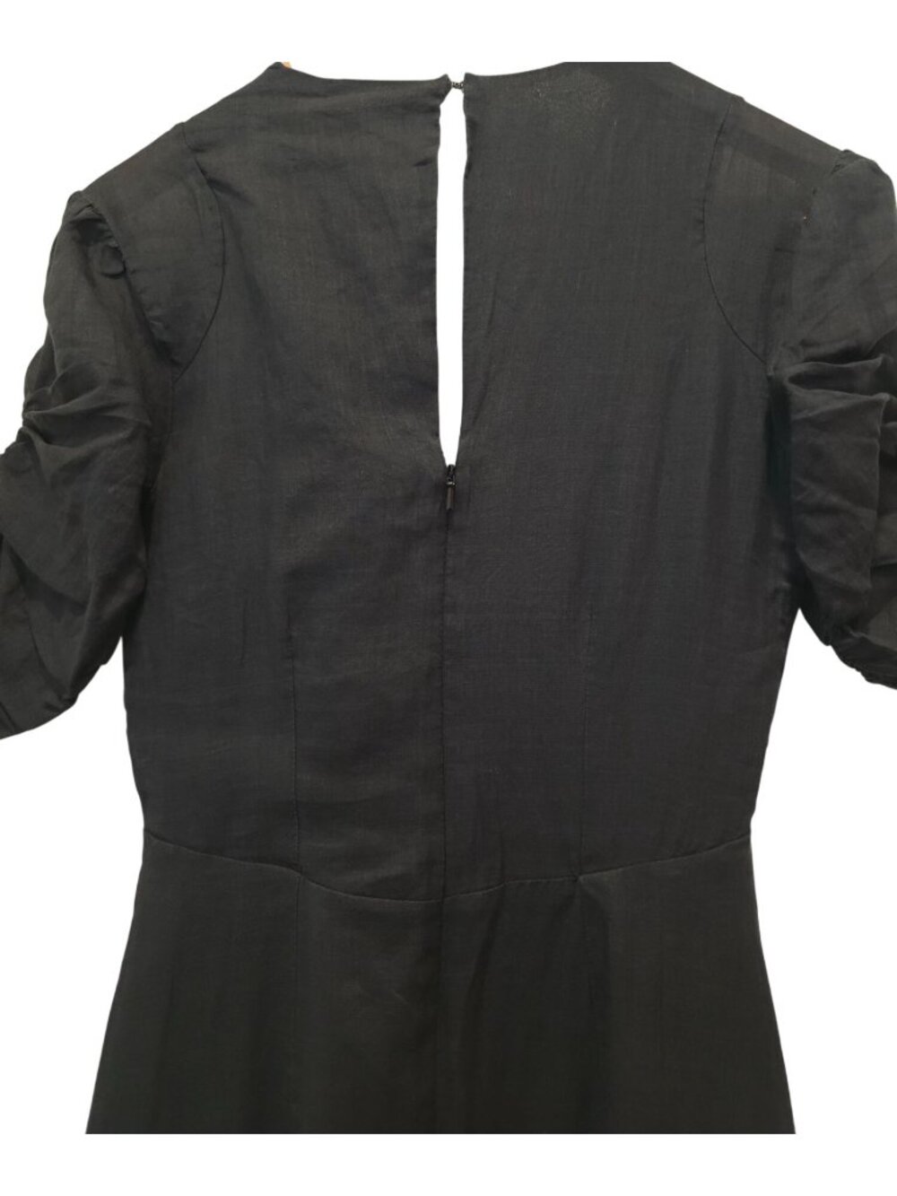 FRAME Shirred Sleeve 100% Ramie Black V-Neck 1/4 Sleeve Maxi Dress Sz XS - Picture 5 of 10